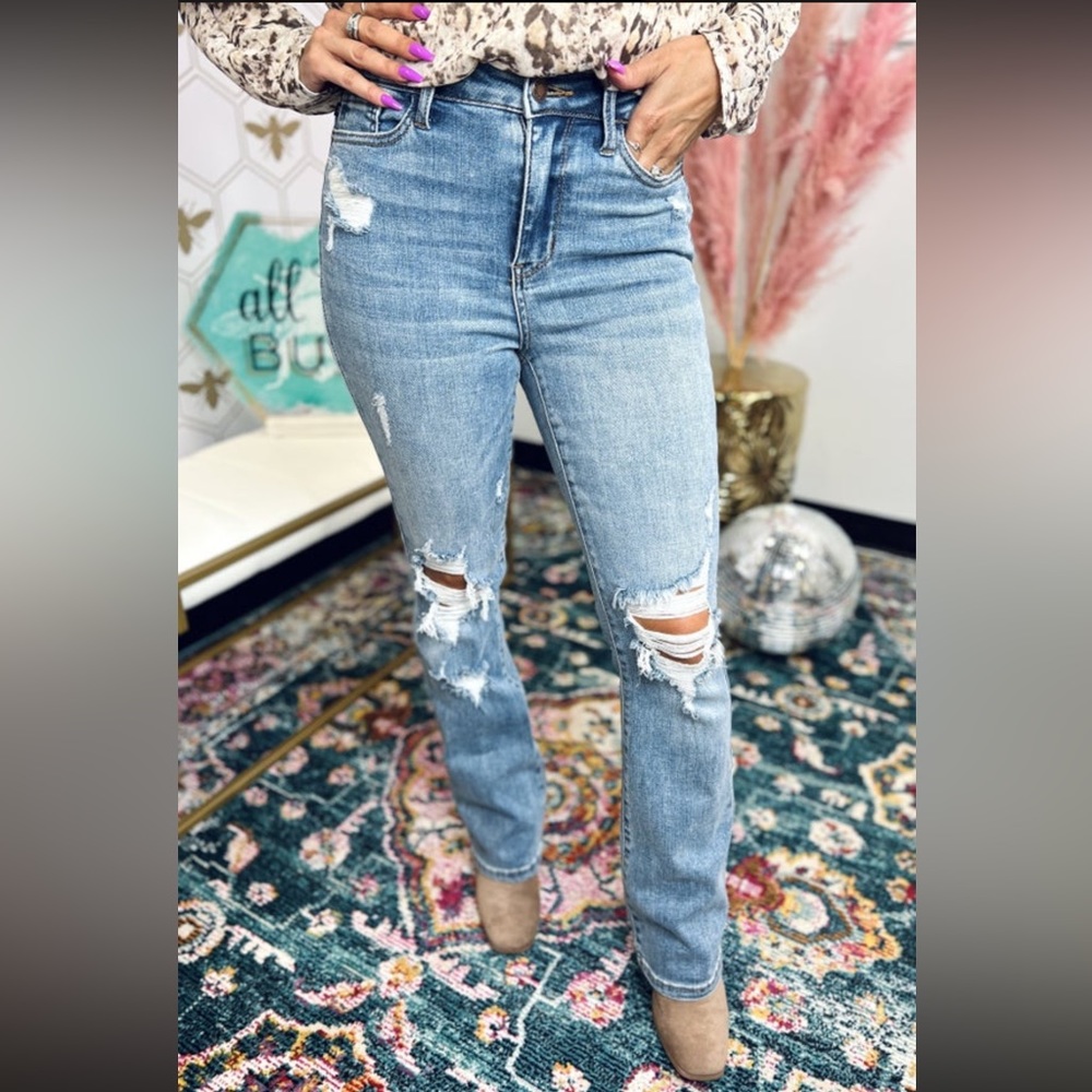 Judy Blues distressed bootcut jeans
